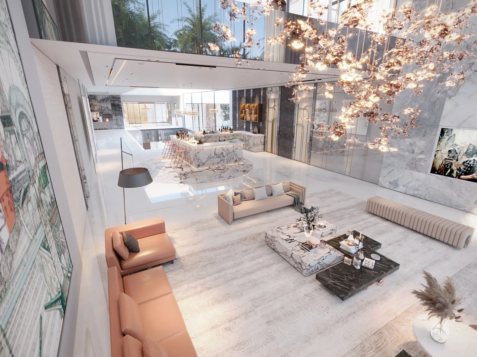 The Belgravia Residence - Drawing room spatial planning and custom velvet seating