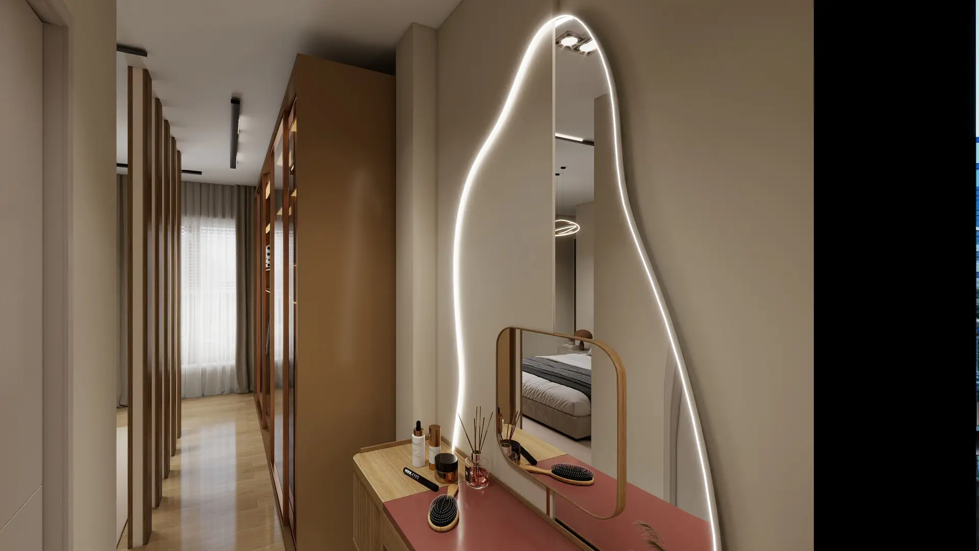 Chelsea Townhouse Entrance Hall with mirror and warm stone detailing